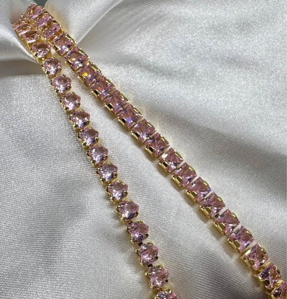Tarnish Free 18K Gold Plated CZ Bracelet Set – Princess & Heart Cut